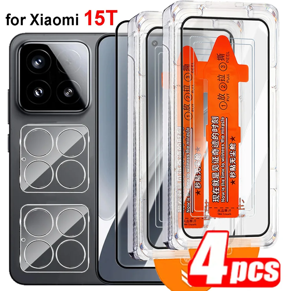 

4in1 for Xiaomi 15T Pro Screen Protector with Easy Install Kit 9H Hardness Tempered Glass Screen & Camera Lens Protectors Films