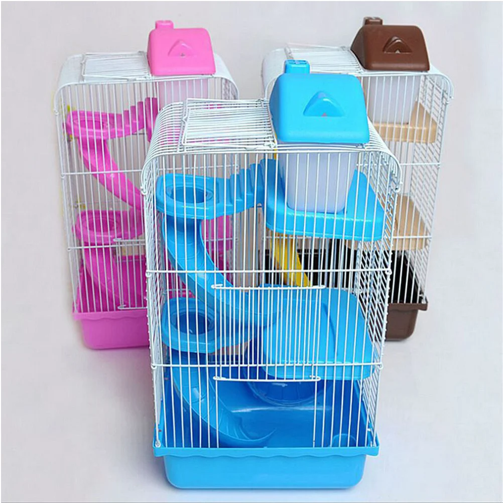 

3 Layers Luxury Hamster Cage 21X27X45Cm Pink Durable Plastic Villa Multi-Storey Slide Quiet Wheel Leakproof Water Jug Mobile Pet