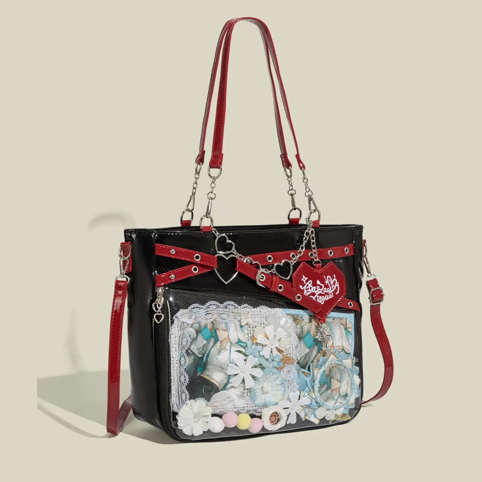 Neue große Kapazität Hot Girl Pain Bag transparente Schmerzschicht Herzschlag Flugbahn Umhängetasche Liebe Kette Umhängetasche – Detail 2