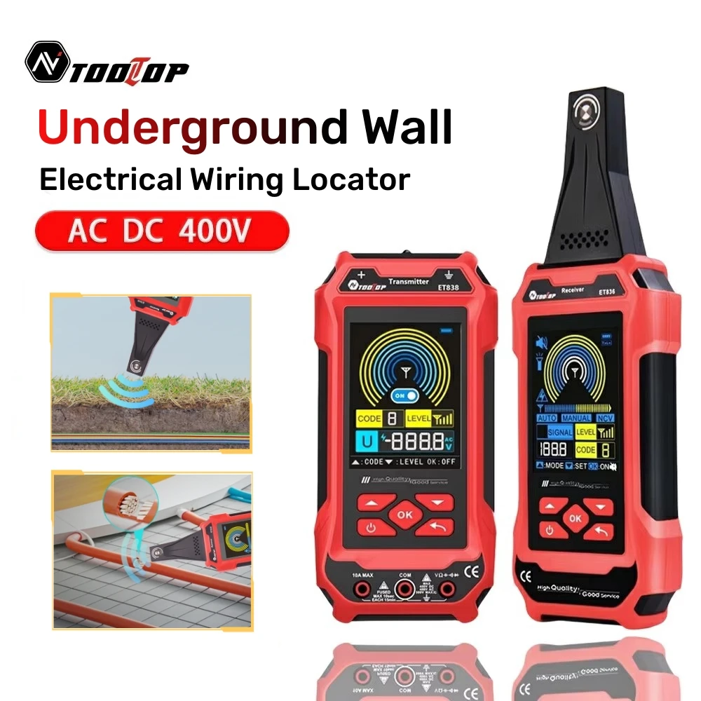 TOOLTOP ET838/ET836 Localizzatore di Cavi Sotterranei 400V, Tracciatore di Fili Elettrici, Tubi dell'Acqua, Rilevatore di Linee per Riscaldamento a Pavimento