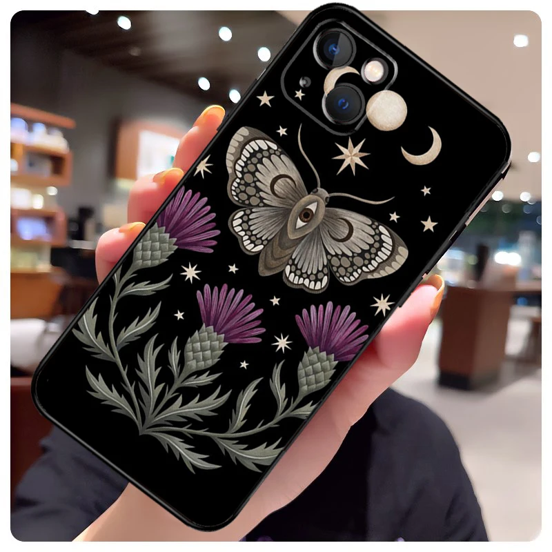 Forest Magical Moth Thistle Case For iPhone 16 14 15 Pro Max 12 13 Mini 11 15 Pro Max Plus X XS Max XR Phone Cover