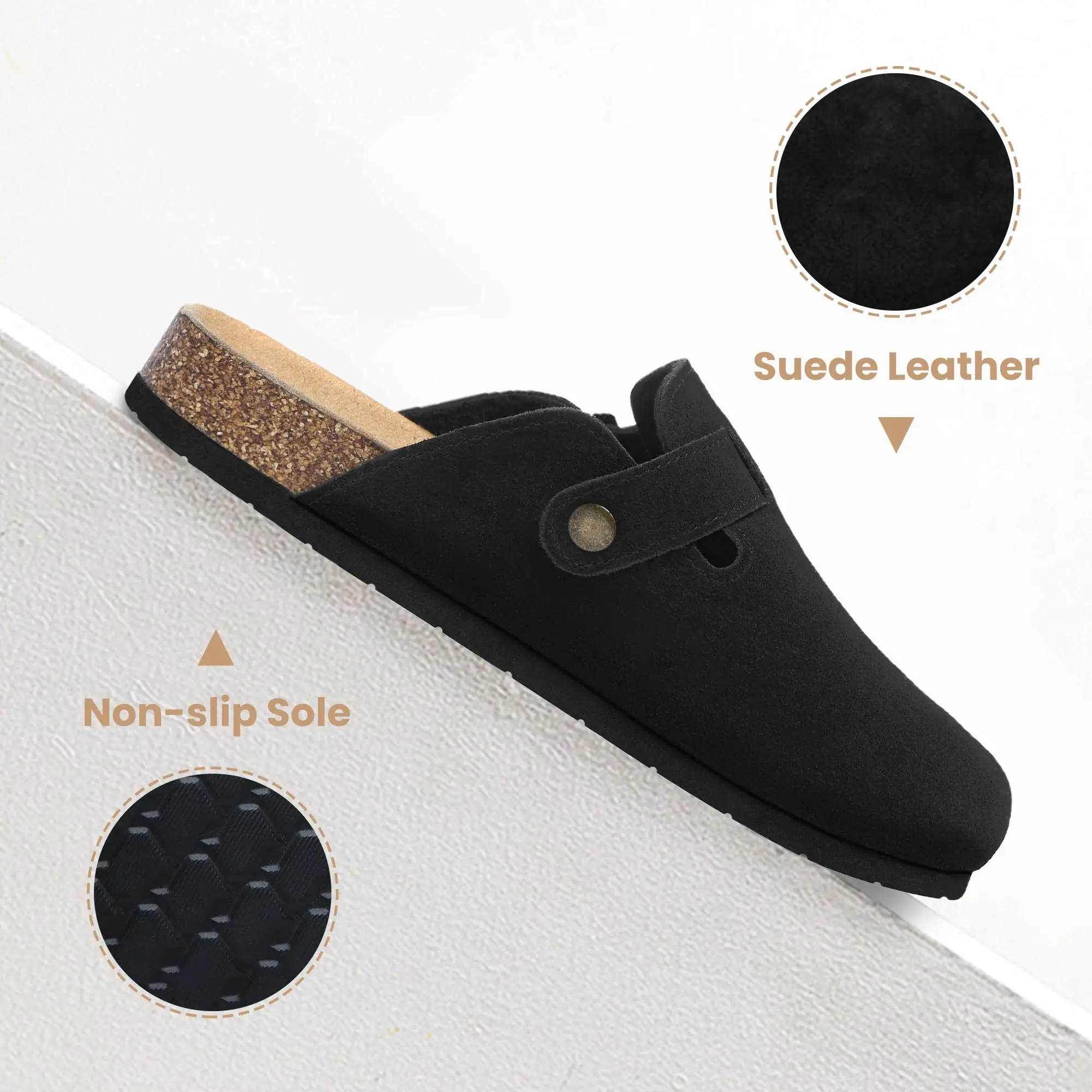 Evshine البغال الفلين البطاطس للرجال قباقيب المنزل الكلاسيكية مع مشبك قابل للتعديل عدم الانزلاق النساء البغال النعال البقرة المدبوغ الرجال الصنادل