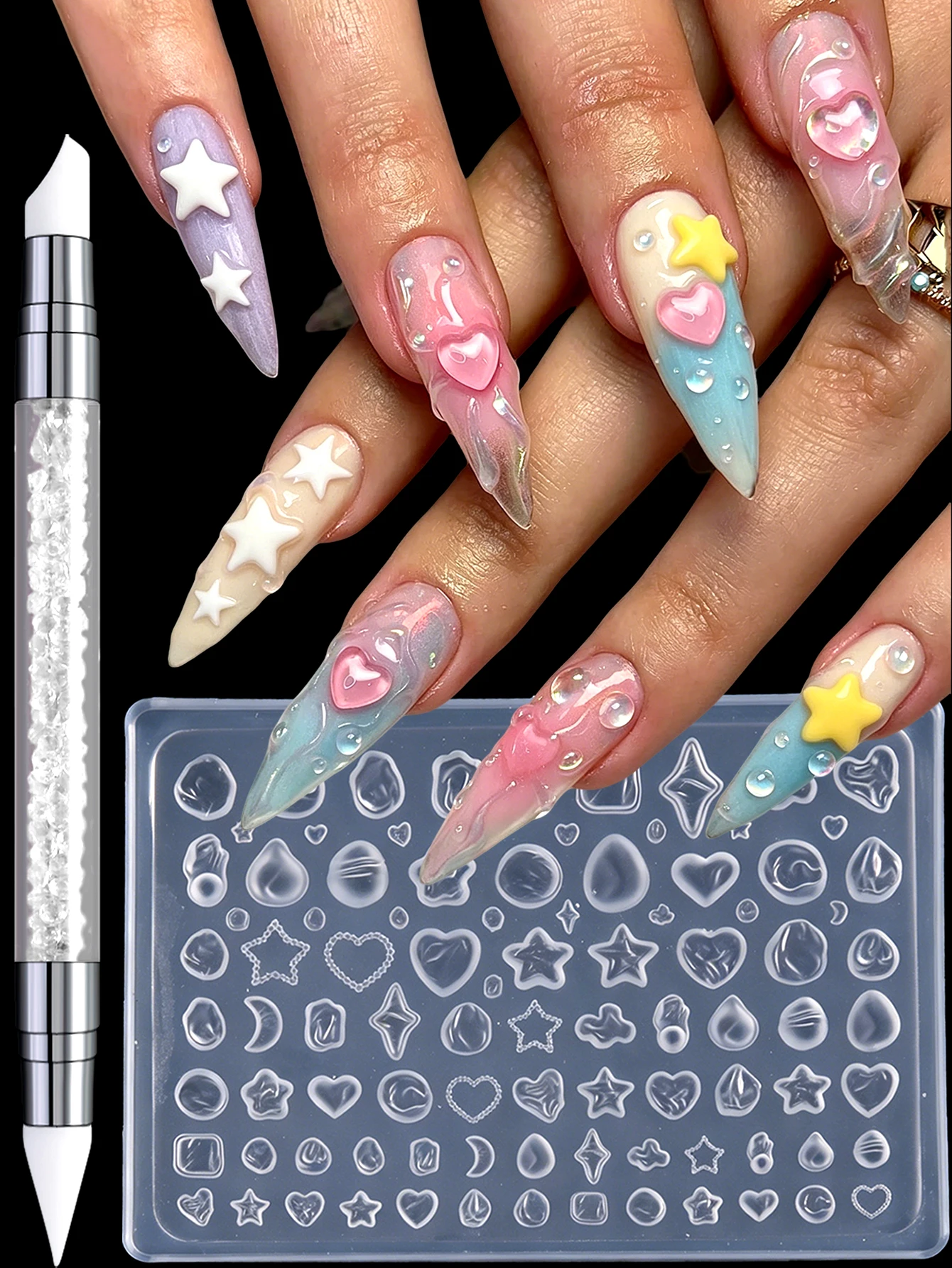 3D-Nagelkunst-Silikonform Barock-Perle Herz Stern Mond Quadrat Nagelcharme-Herstellungsform Wiederverwendbare Vorlage DIY Maniküre Schmuck – Detail 9