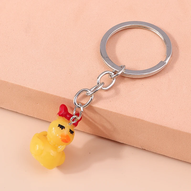 Lovely Resin Cartoon Duck Keychain Animal Keyring Pendants for Car Key Holder Women Girls Handbag Decor Jewelry Accessories