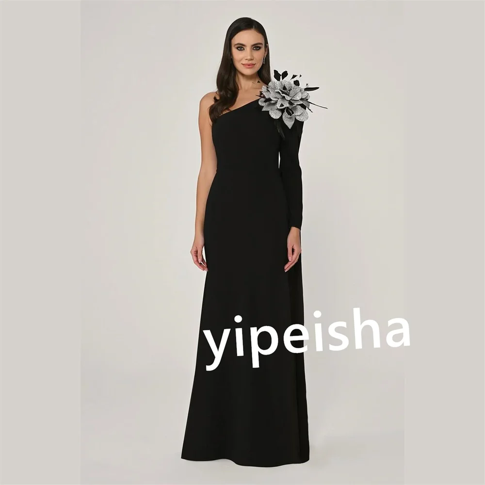 Customized Modern Style Jersey Flower Straight One-shoulder Long Dresses Prom Dresses Sizes Available Chinese Style Fashion High