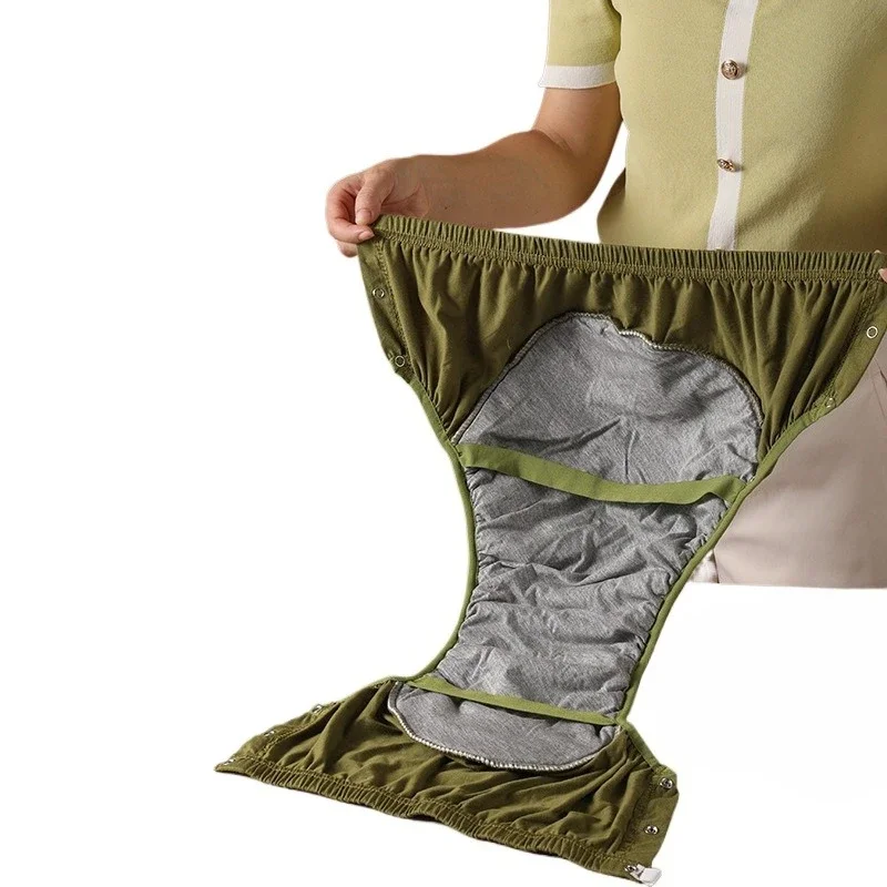 Reusable Washable Adult Incontinence Underwear Pure Cotton Side Snap Anti-Leak Pull-Up Diaper Pants For Elderly