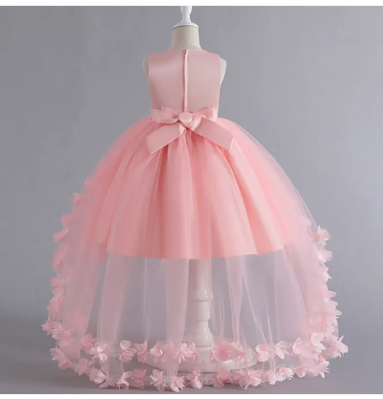 2024 New Girl's Tail Princess Dress Flower Girl Wedding Dress Children Birthday Party Dresses Evening Elegant Prom Dress 3-12Y