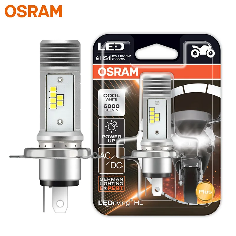 Lâmpada LED Osram HS1 para Moto, Farol LEDriving Plus 10/10W 12V PX43T AC/DC, Lâmpada Branca Fria 6000K 7685CW, 1x