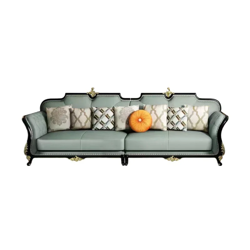 American light luxury sofa, living room solid wood European style, corner straight row of four people