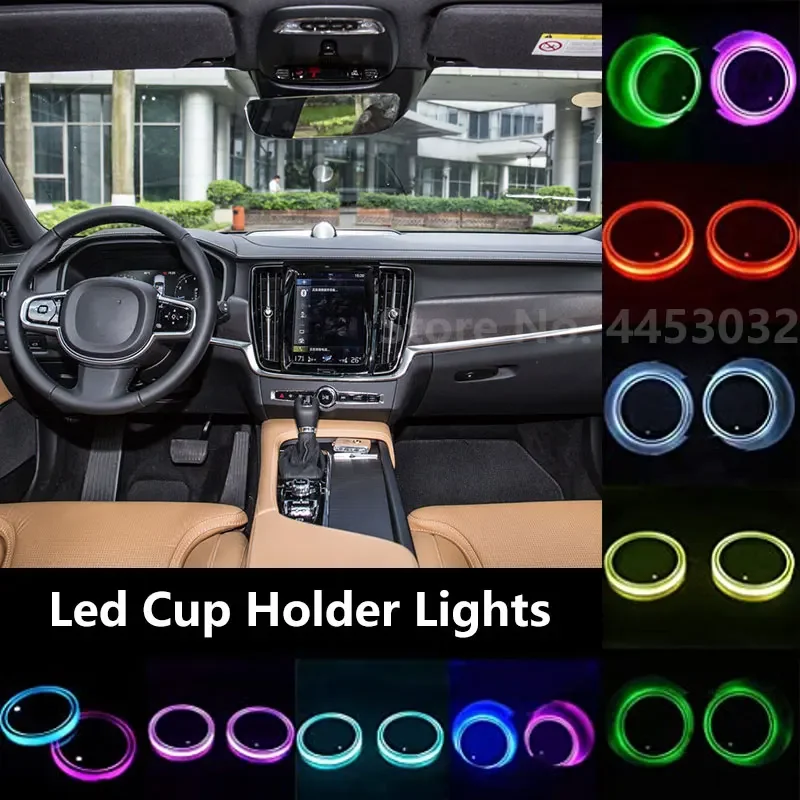 1 PCS Led Cup Holder Lights For Volvo S40 S60 S70 S80 S90 V40 V50 V60 V90 XC60 XC70 XC90 Coaster Decorative Lamps 7 Colors