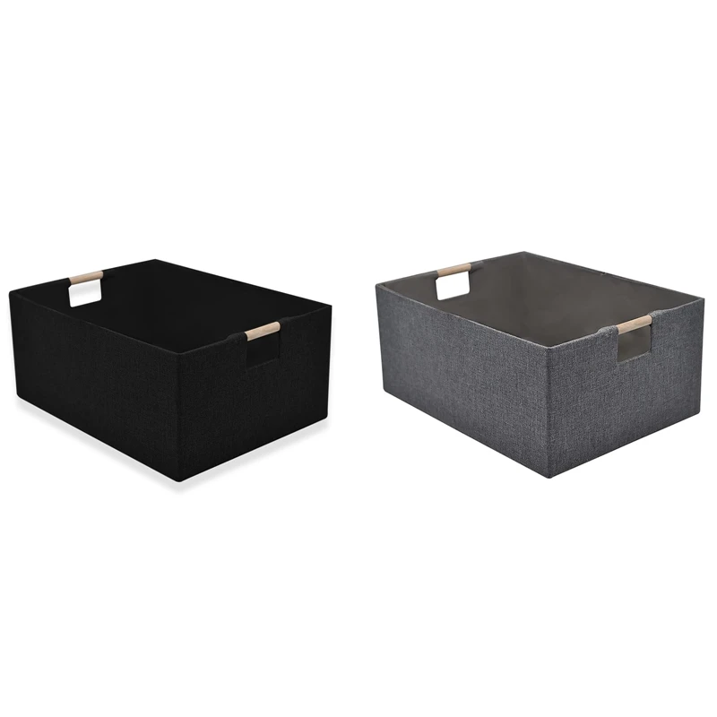 Rectangular Storage Bin Durable Baskets For Storage Decorative Collapsible Storage Basket With Wood Carry Handles Reusable A