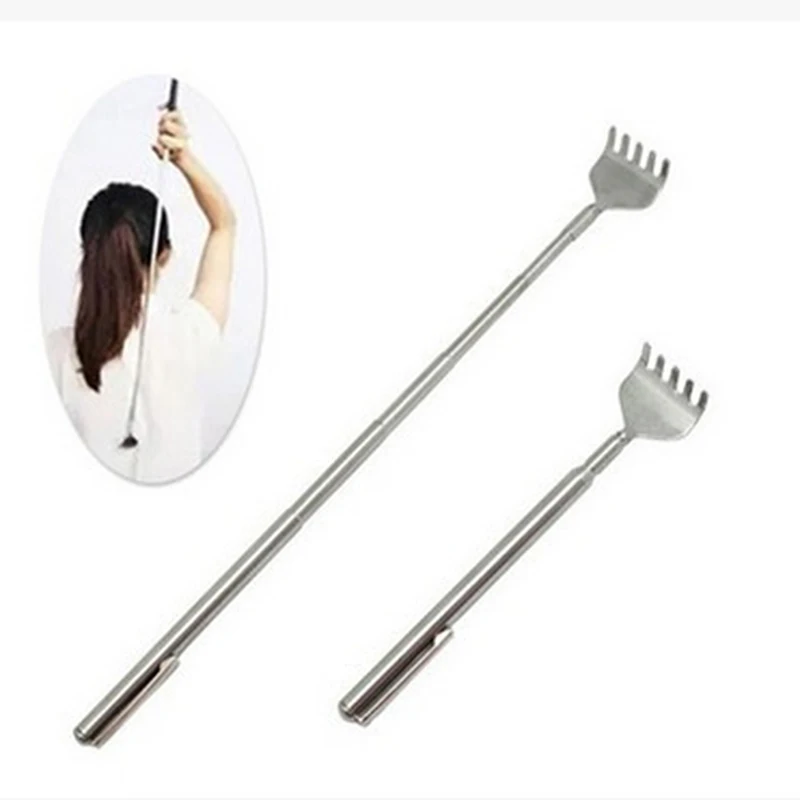 Telescopic Scratcher Silver Pocket Pen Clip Scratch Massage Tool Telescopic Back Scratcher Itch Portable Stainless Steel