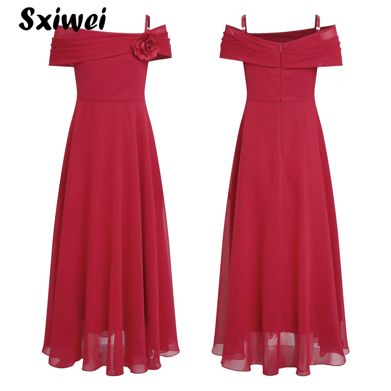 

Off Shoulder Junior Bridesmaid Dresses Flower Girl Dress Formal Dress for Teen Girls Wedding A-line Chiffon Maxi Dress Ball Gown