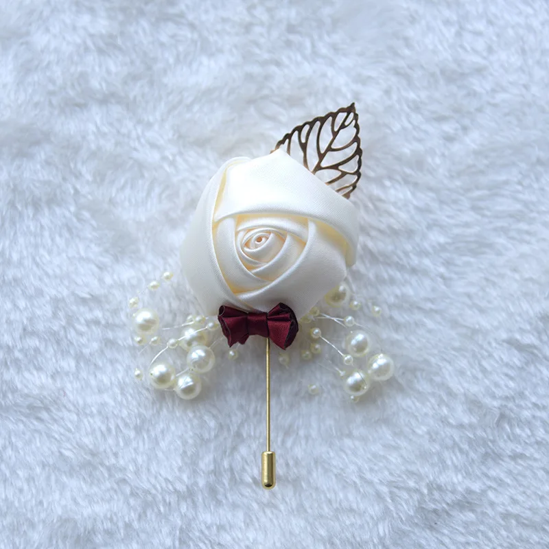 Bouton niere Anstecknadeln Hochzeit Corsage Anzug Knopfloch Seide Rosen Gold Blätter Männer Frauen Brosche Blumen Ehe Zubehör