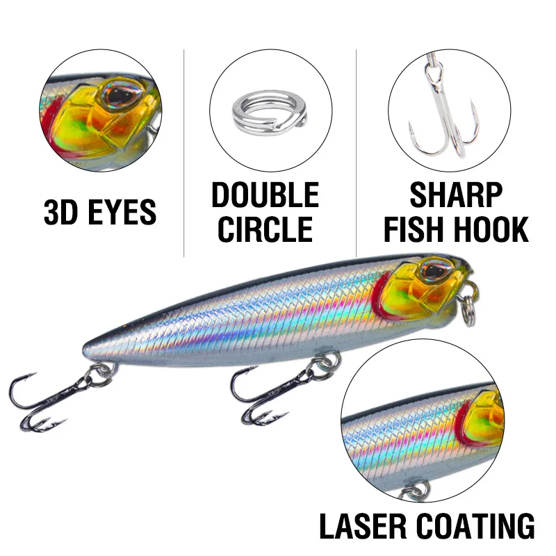 New stock available 1pcs Long-Cast 6.5cm/6g Pencil-Style Floating Surface Lure for Saltwater & Freshwater Fishing
