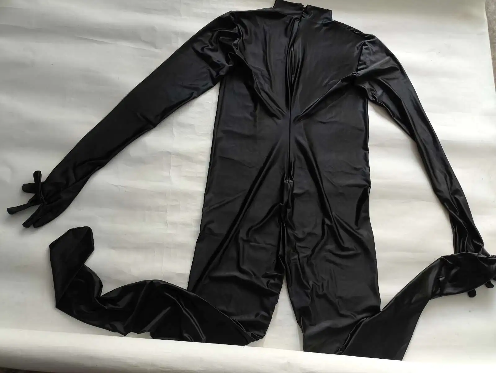 Sexy Women Long Sleeve Gloves Glossy Jumpsuit Zentai Suit Fitness Bodycon Plus Size Yoga Playsuit
