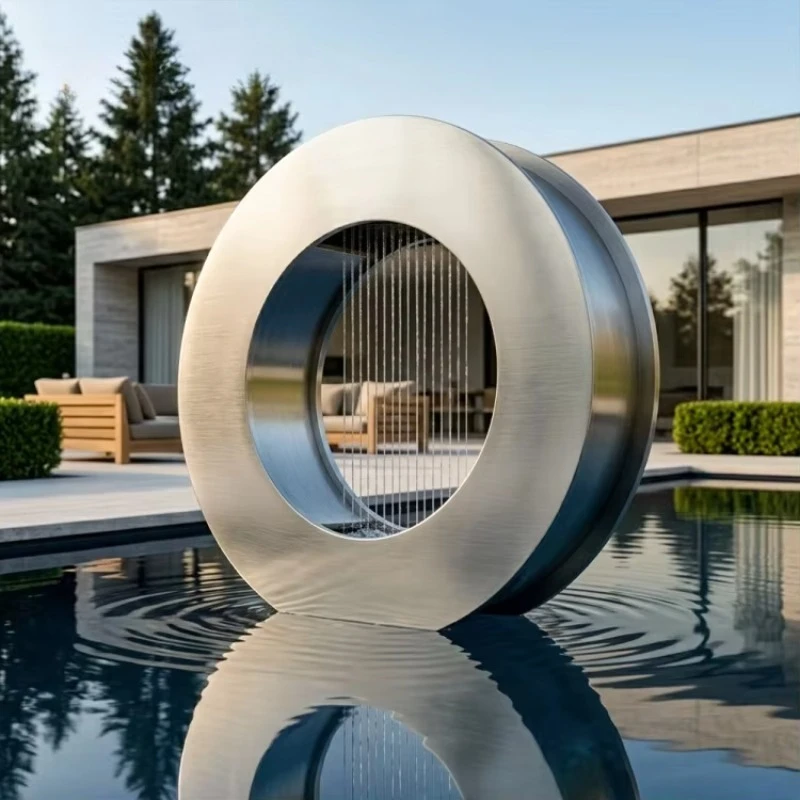 Hollow Round Ring Metal Waterfall Unit Square Gravel Storage Base Outdoor Courtyard Static Water Landscape Decor Craft