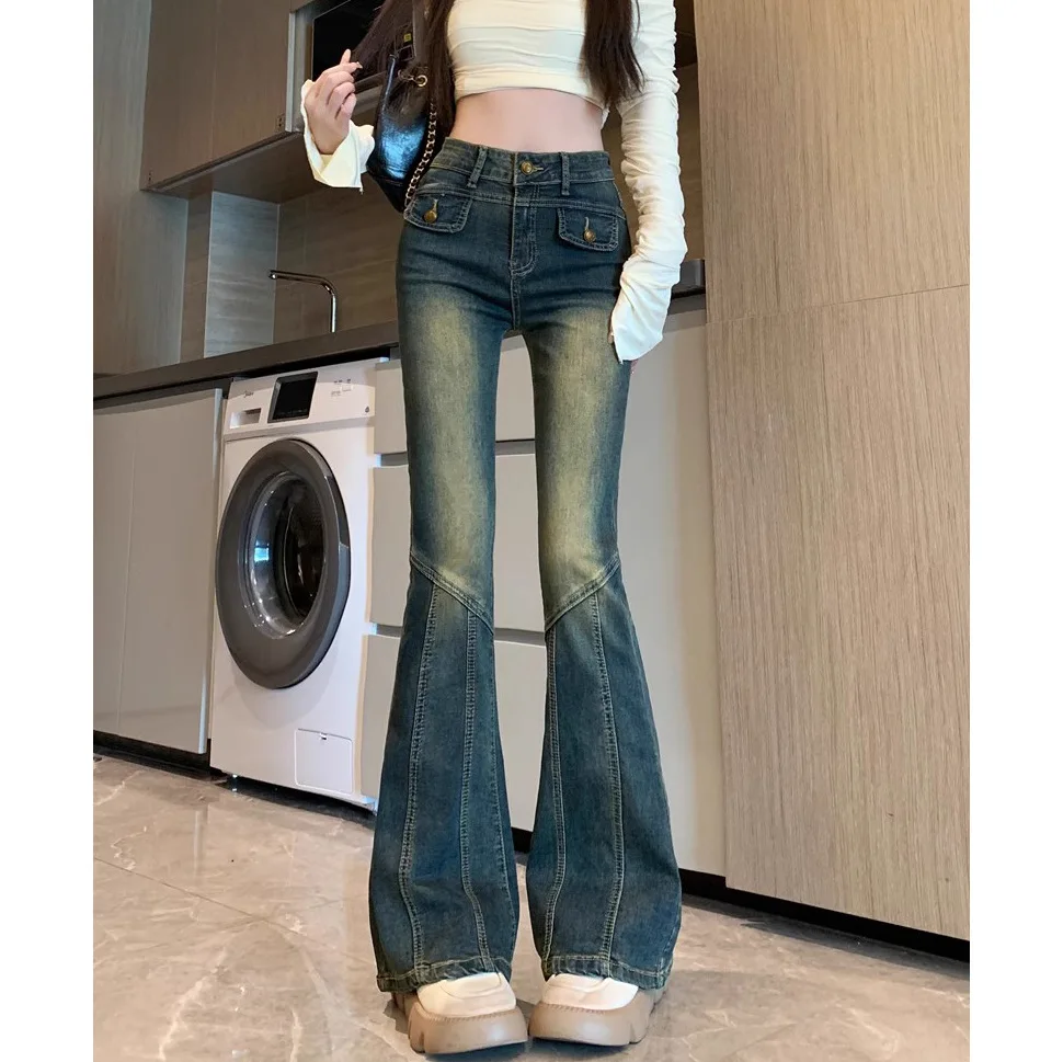 

High Waist Pockets Patchwork Boyfriend Jeans Women Stretch Blue Ladies Denim Cargo Pants Straight Pants Washed Streetwear Jeans