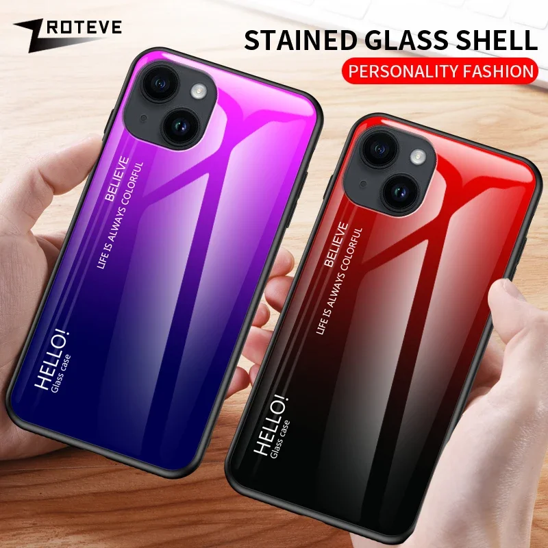 For iPhone 15 16 14 13 12 11 Pro Max ZROTEVE Gradient Tempered Glass Cover For iPhone16 Plus iPhone13 Mini SE 2022 Phone Case