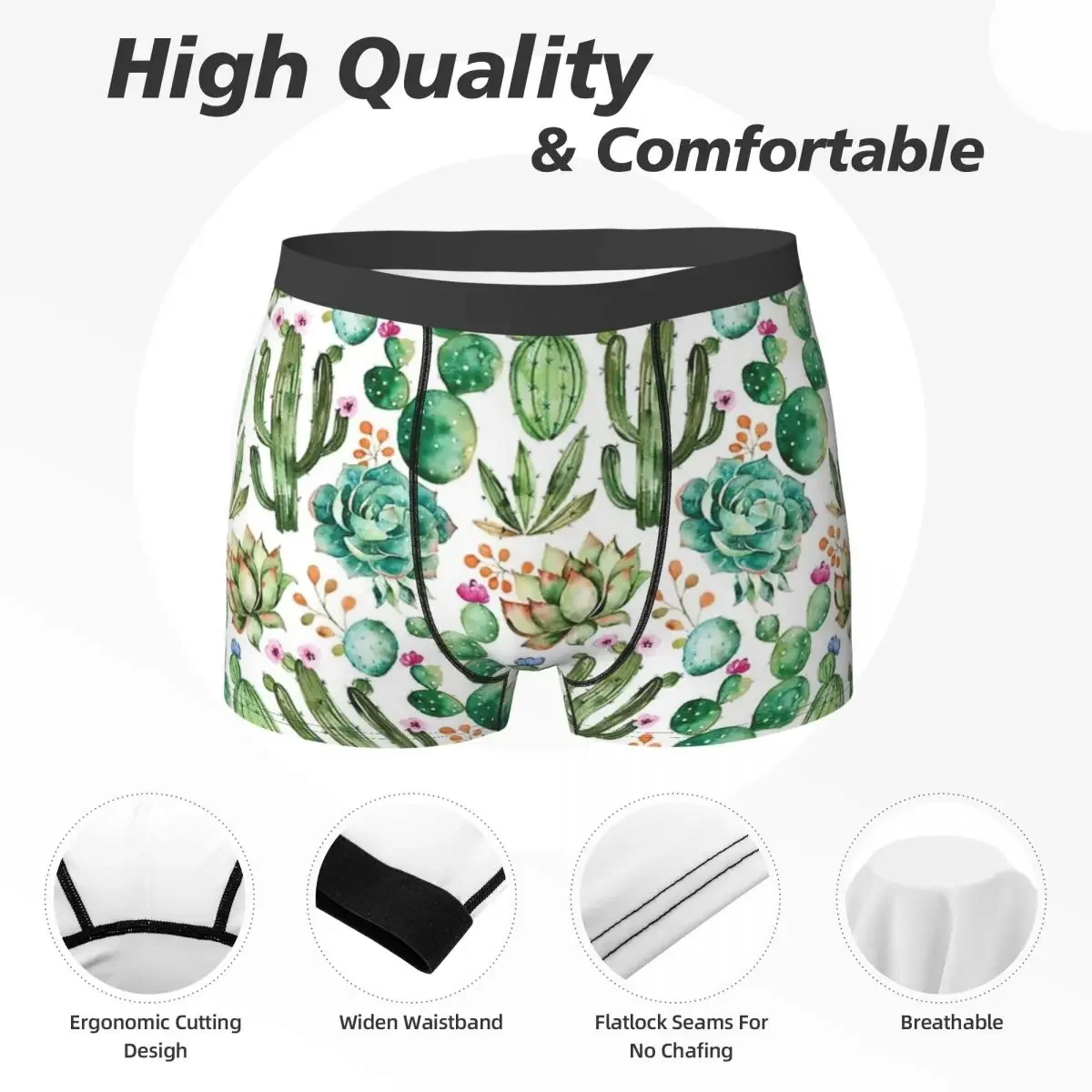 Boxer Underpants Shorts Watercolor Cactus Pattern Panties Men Ventilate Underwear for Homme Man Boyfriend Gift