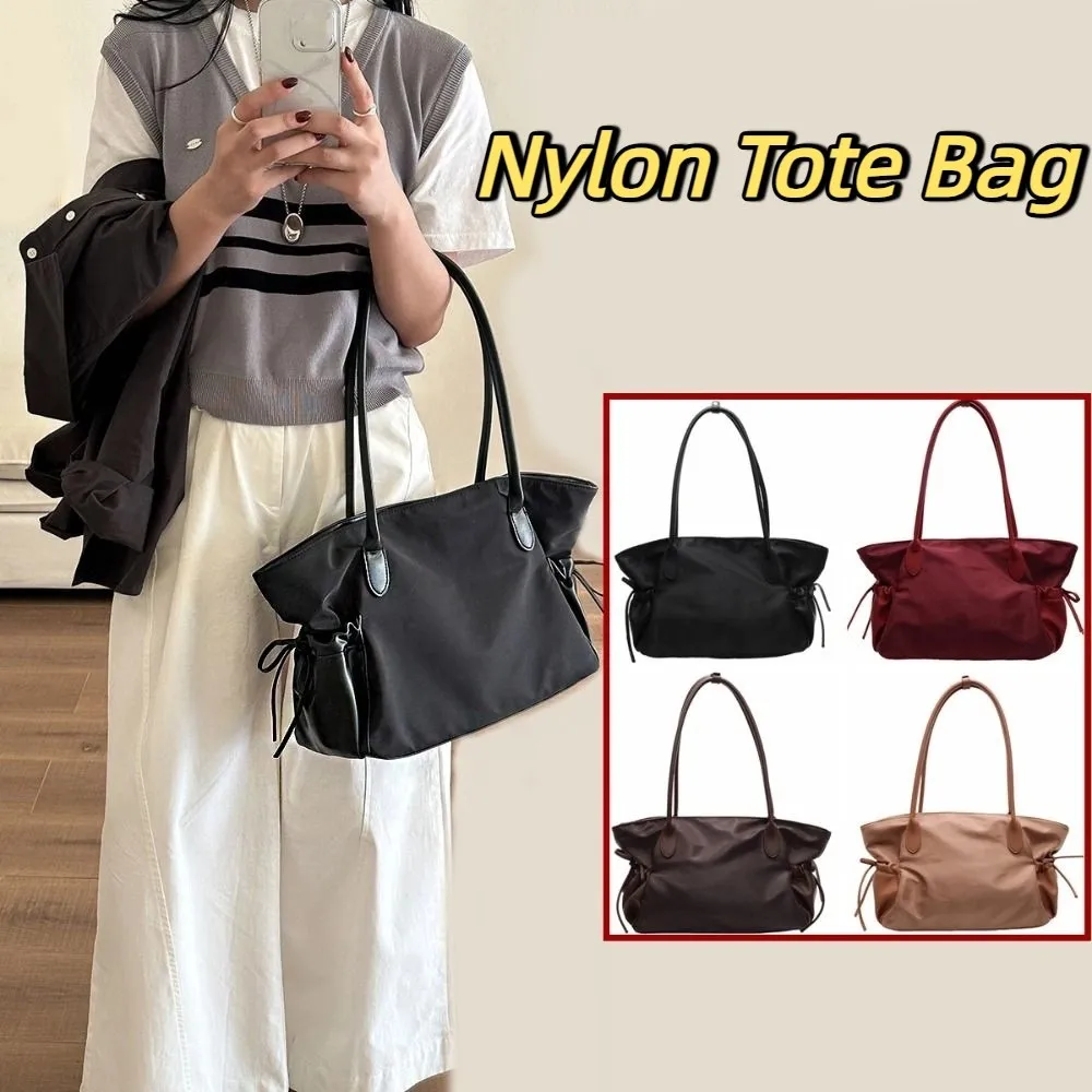 Literary Casual Nylon Shoulder Bag Lightweight Zipper Nylon Cloth Tote Bag Large Capacity Korean Style Handbag Women