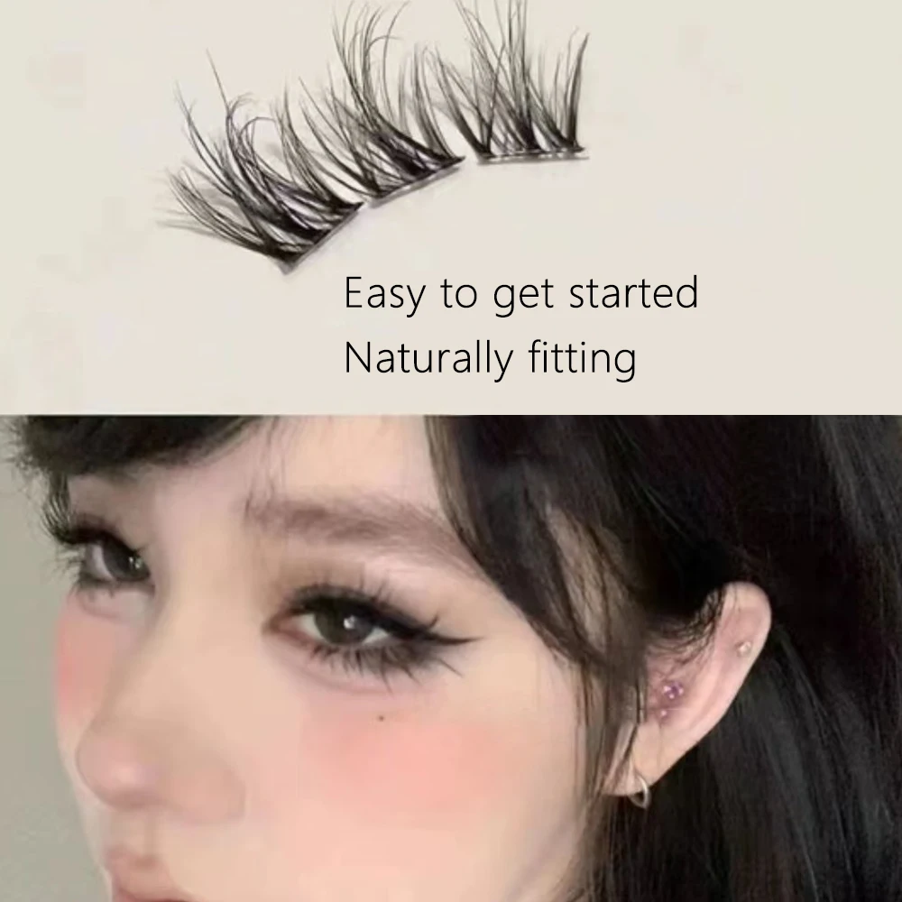 プレスオンセルフ接着クラスターラッシュ ナチュラルルック 接着剤不要 セグメントアイラッシュ ブラック ハンドメイド 個別まつげ