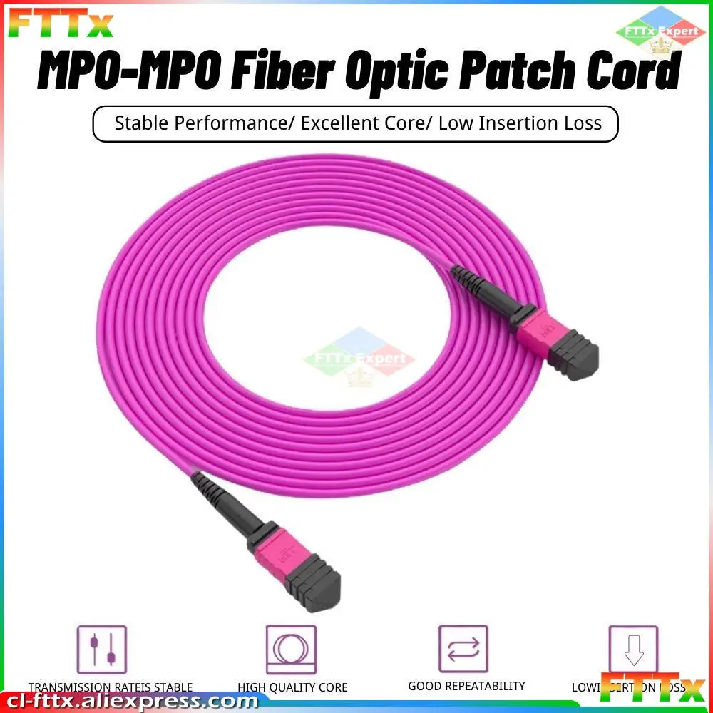 MPO Fiber Optic Patch Cord OM4 1M/3M/5M/10M 8/12 Core Fiber Optic Cable Female to Female MPO-MPO Multi Mode Optical Fiber Cable