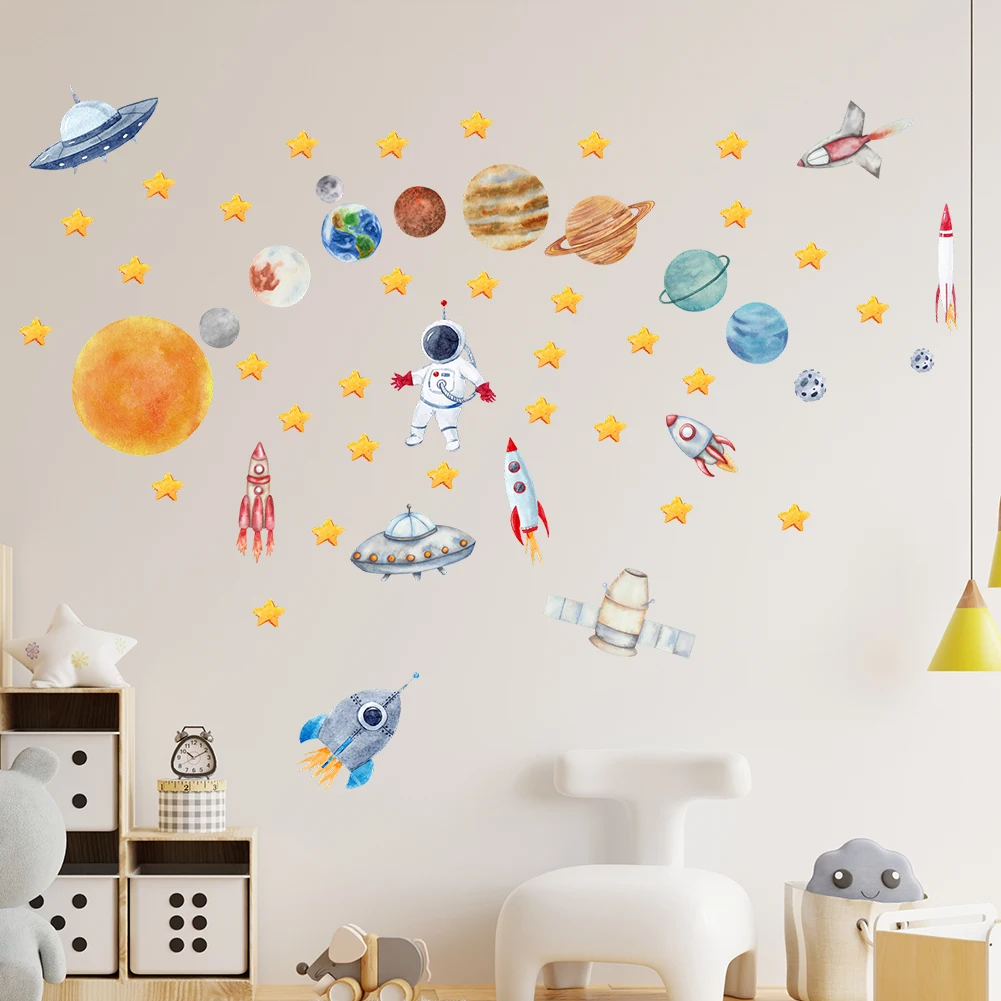 Creative Travel Planet Space Astronaut Wall Stickers Detachable Children\'s Room Nursery Background Decoration Wall Stickers
