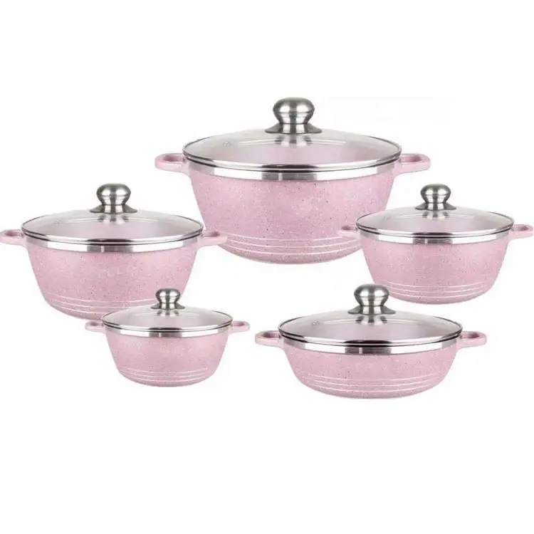 10pcs Die Cast Aluminum Panela Kitchen Cooking Pots Sets Non Stick Granite Cookware Sets