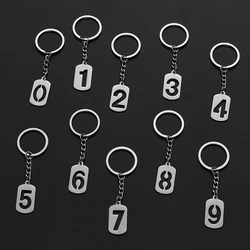Creative Lucky Number 0-9 Pendant Keychain Silver Color Stainless Steel Keyrings for Lovers Nameplate Keys Holder Chain Ring
