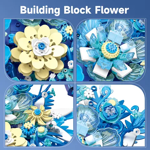 Blommor byggset, blomdekoration byggklossar monteringsleksaker för vuxna, barn, perfekta presenter till födelsedagspojkar, flickor 12 best sales blommaleksak - №12