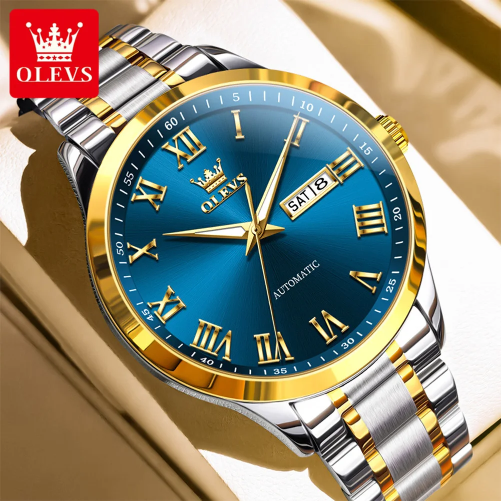 

OLEVS 7075 Mens Watch Original Brand Automatic Mechanical Watch Skeleton Waterproof Luminous Reloj Watches Luxury Men Gifts