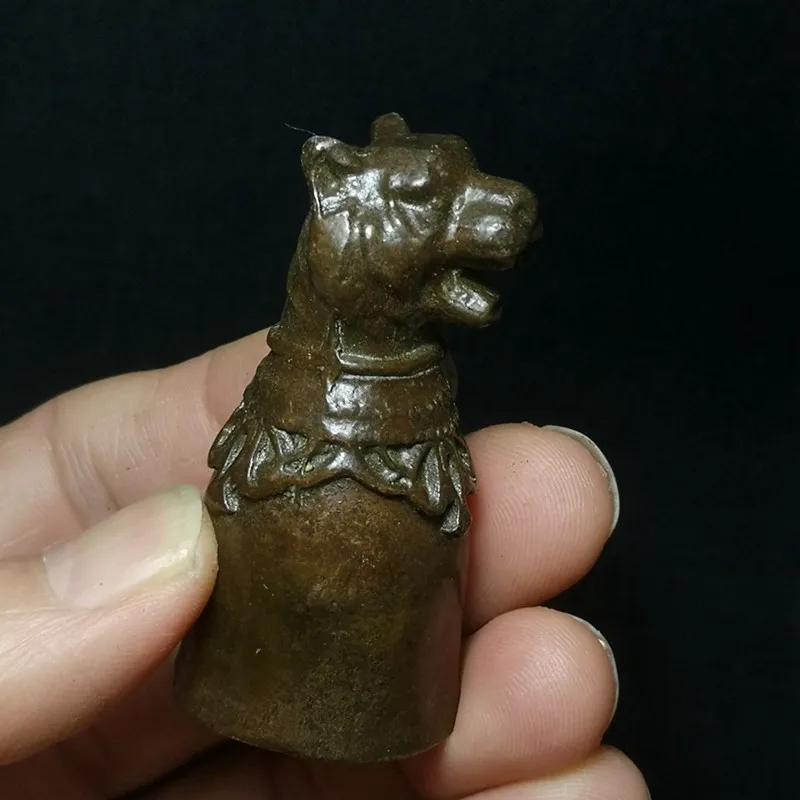 

H 5.7 cm Chinese Bronze Carving Zodiac Animal Tiger Head Statue Cup Collection