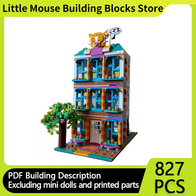 

City Street View Model MOC Building Bricks Cat Hotel 3 Storey Modular Technology Gifts Holiday Assemble Children Toys Suit