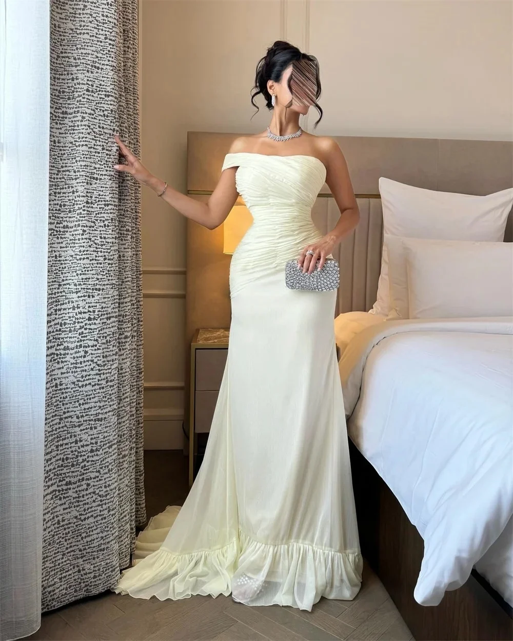 

Strapless Chiffon Long Bespoke Occasion Gown Evening Dresses Pastrol Unisex Jersey Retro Dubai Saudi Arabic Prom Customized