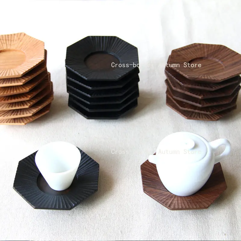 

Octagonal Solid Wood Coaster Hand Carved Lacquer Tea Cup Pad