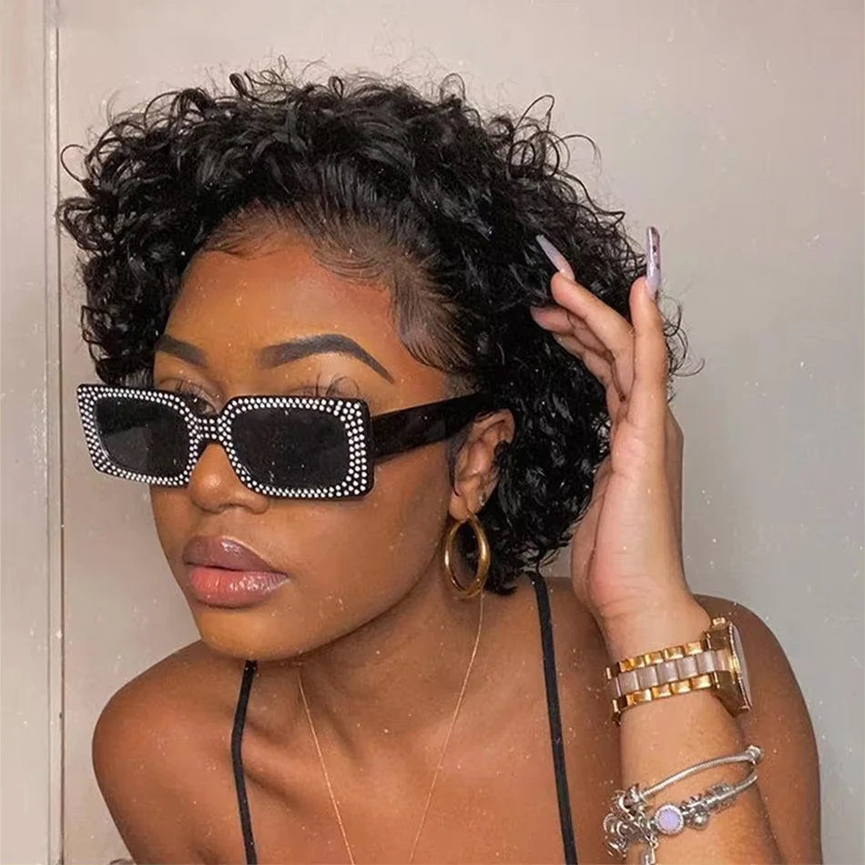 Peruca Curly Pixie Cut para Mulheres, Brasileira, Renda Transparente, Perucas de Cabelo Humano, Onda Profunda, Lace Front, Bob Wig, 100% Cabelo Humano, 13x1