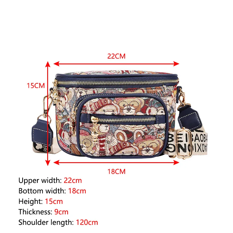 2024 nowa torba Crossbody moda torba na ramię Casual Instagram damska torba mały miś haftowany wszechstronny torba na klatkę piersiowa na ramię