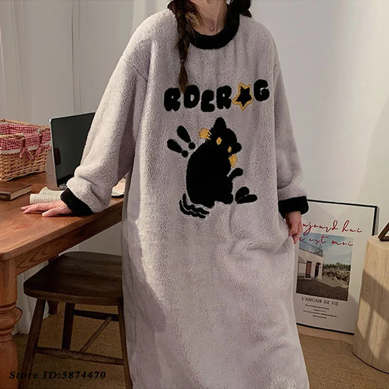 Plus Size 5XL Flannel Female Nightgown Sleepwear Thicken Coral Fleece Loungewear Autumn Winter Flannel Warm Home Dressing Gown