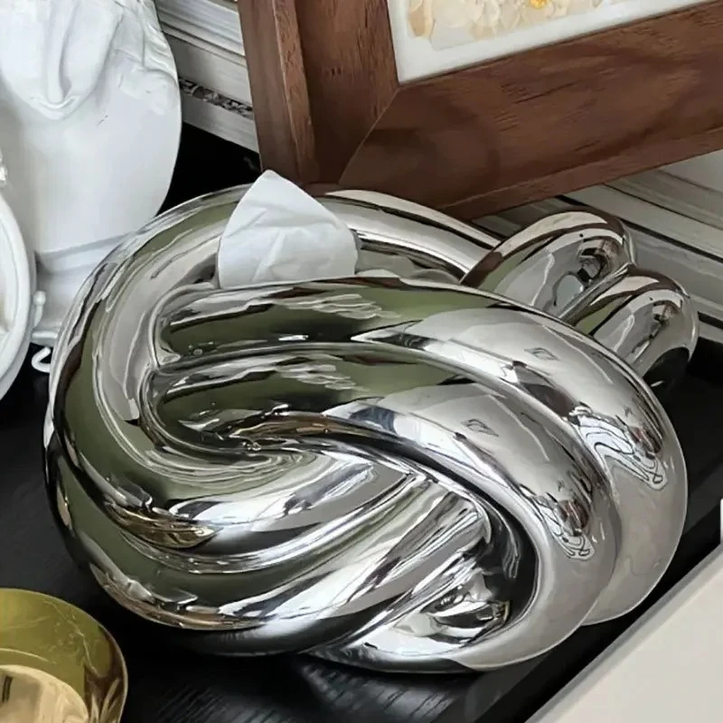 

Silver Ceramic Tissue Box Twisted Knot Tissue Box Paper Extractor Porcelain Paper Towel Case Napkin Holder Home Decoration