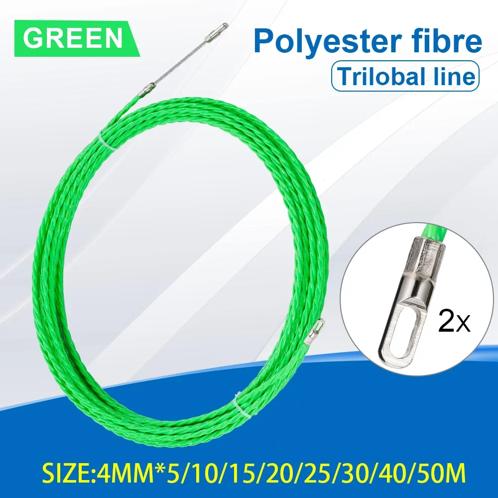 4MM Fiberglass Fish Tape Cable Puller 5-50M Green Wall Conduit Wire Pulling Threading Tool  For Electrical Wiring Installation