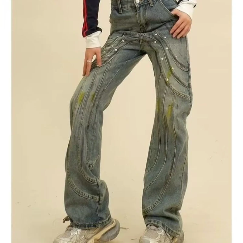 Pantalones adelgazantes con cremallera y diseño de otoño 2025, pantalones vaqueros micro acampanados lavados de estilo americano, pantalones de pierna recta