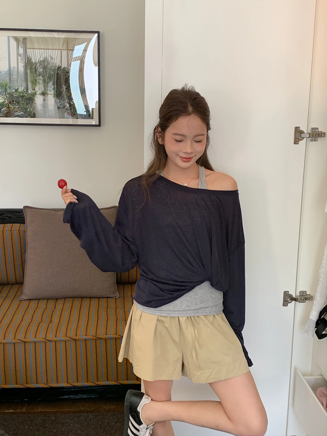 

High Waist Straight Leg Two Color Simple ort Pants Women's Casual Trousers Summer New Sle Loose Slim A-Line Pants