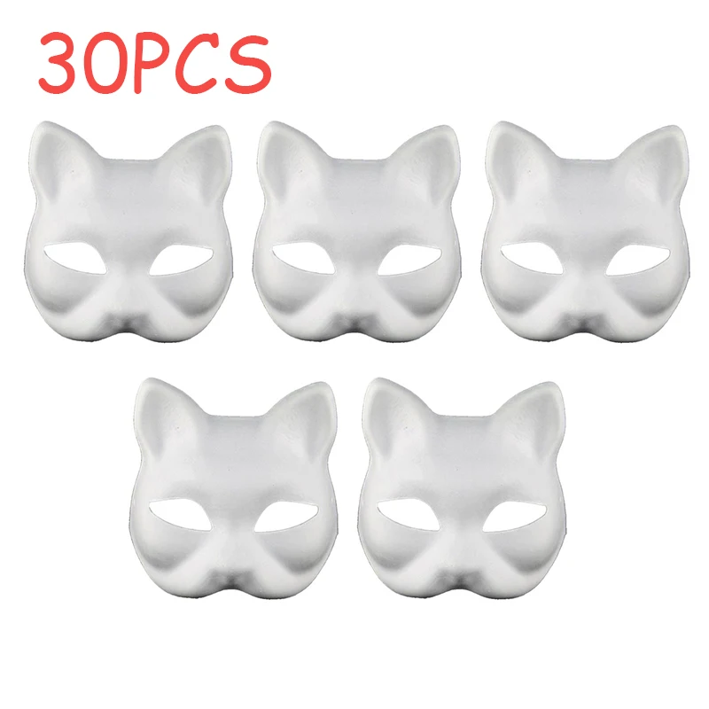 5/10/20/30 pz maschere di polpa di embrione bianco maschere di gatto in bianco fai da te maschera di Halloween animale mezza maschera maschera