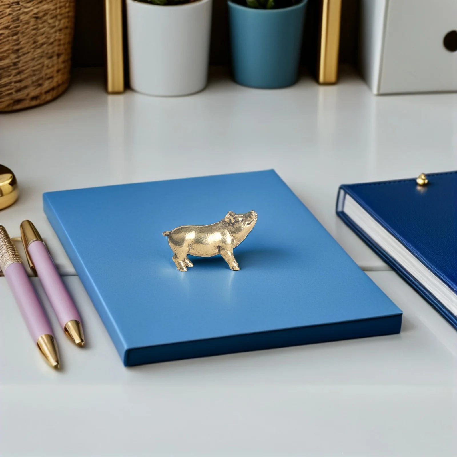 

Retro Brass Pig Ornament Vintage Mini Sculpture Desktop Decoration for Home Office Positive Energy Animal Statue