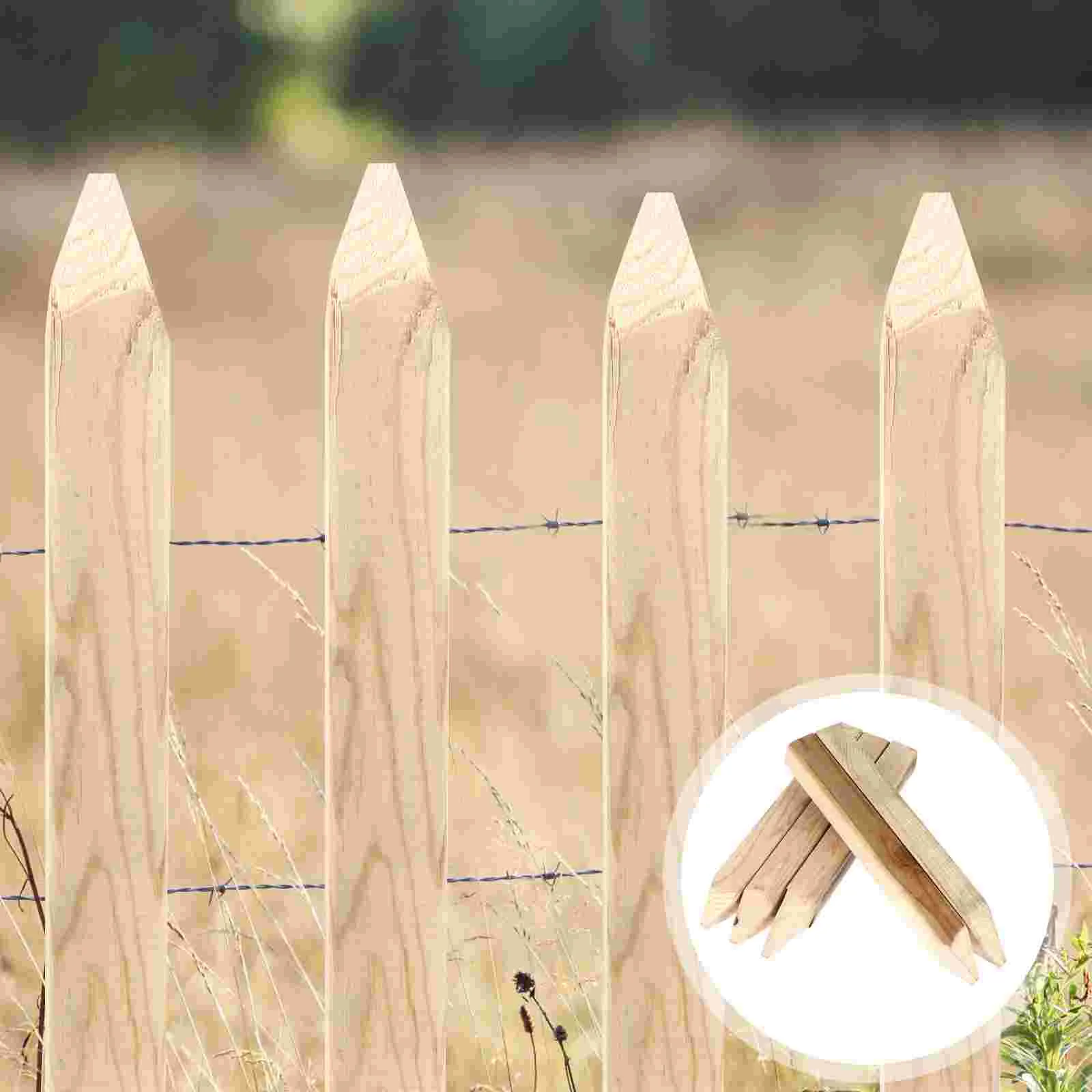 

5 Pcs Wood Pile Wooden Stakes Garden Fence Post Pillar Posts Flower Bed Border Ground