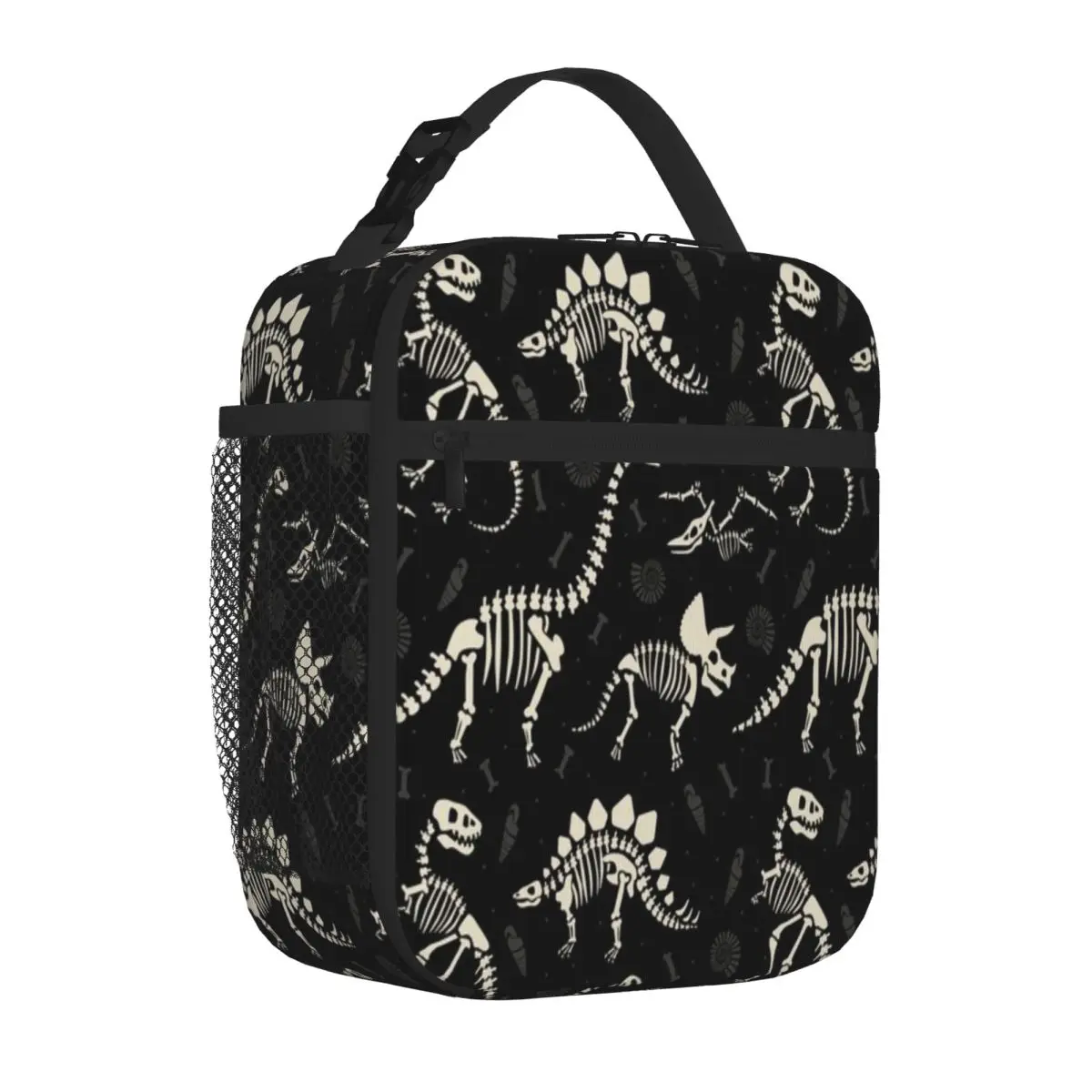 Bestselling Dinosaur Fossils In Black Feminine Insulated Tote Diet Meal Packing Compact Lunch Bag