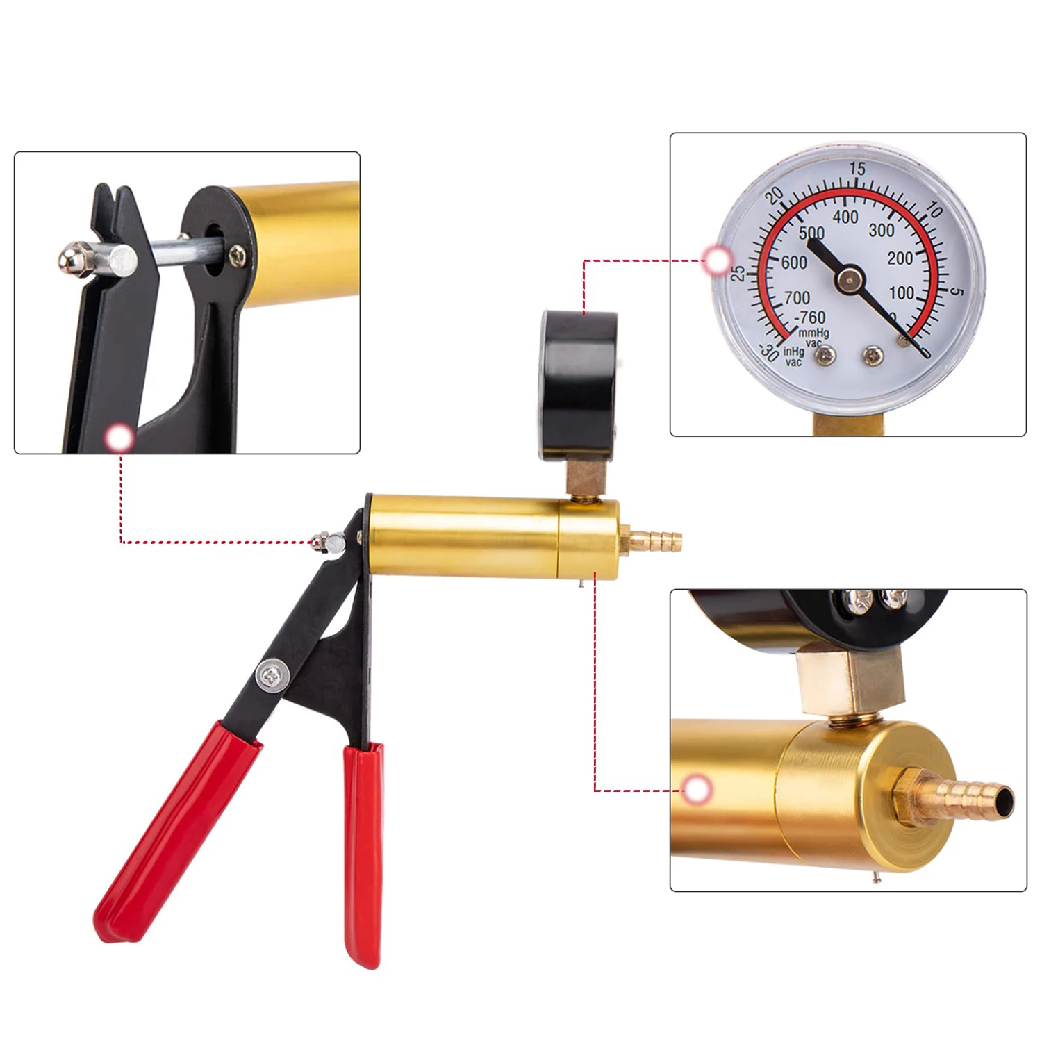 Big Red Hand Held Vacuum Tester & Pump Brake Bleeder Kit – Works On Cars & Motorcycles