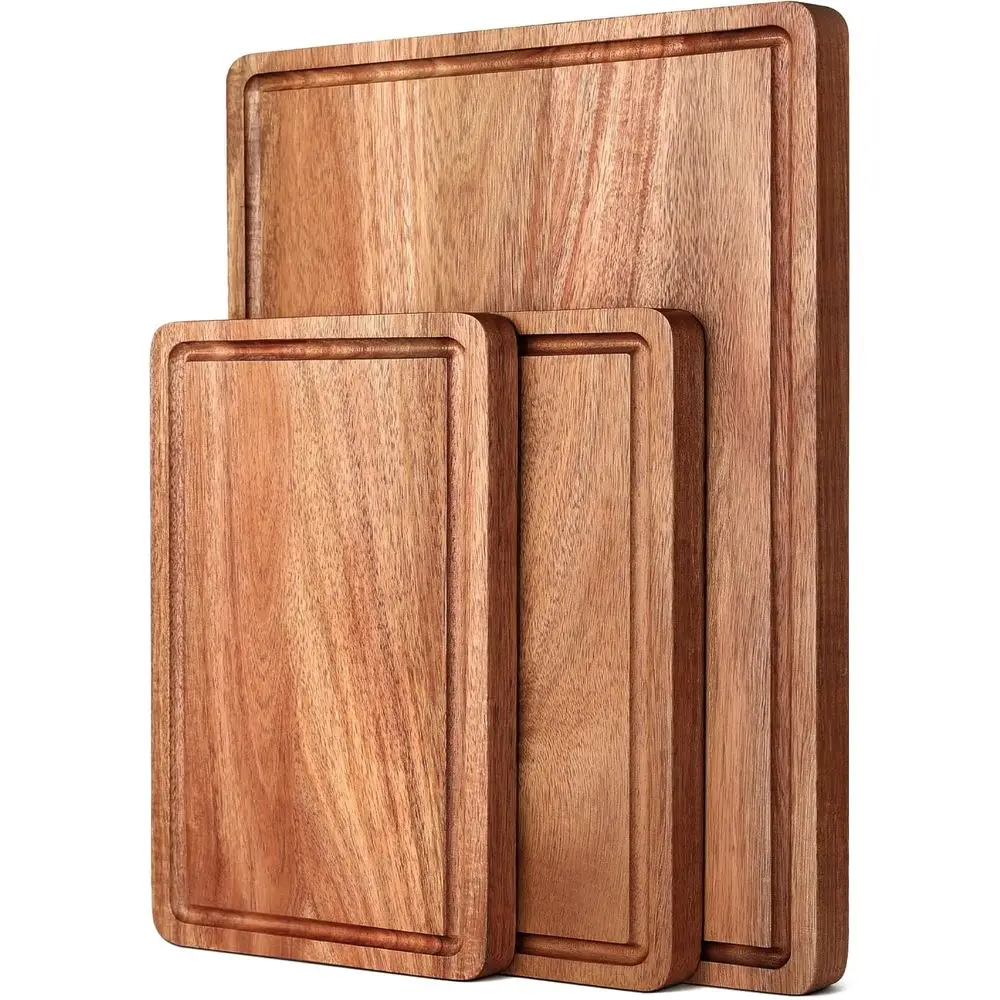

Wood Cutting Boards Set with Juice & Handles or 3-Piece Charcuterie Chopping Board for Meat, Cheese, Vegetables