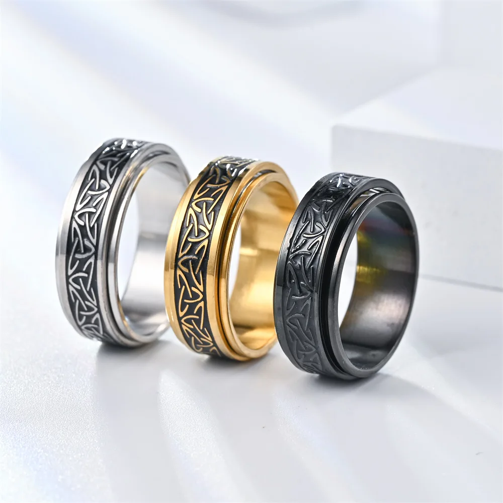 Anti Stress Knuckle Ring Man Stainless Steel Viking Characters Enamel Spinning Rotating Anxiety Control Ring Bague Homme - view 2